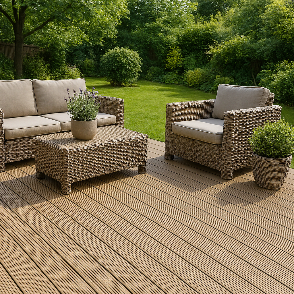 WPC Terrassendielen Braun Anthrazit Grau Massivdiele Holzoptik und Geriffelt