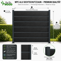 WPC Sichtschutzzaun Royal Plus Granit / Anthrazit mit Zierleisten in Anthrazit
