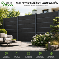 WPC Sichtschutzzaun Royal Plus Granit / Anthrazit mit Zierleisten in Anthrazit