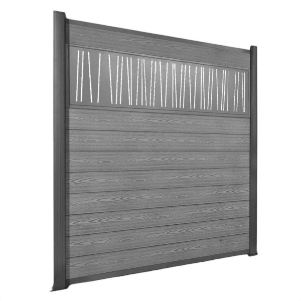 WPC Sichtschutzzaun Premium Steingrau mit Decoreinsatz