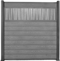 WPC Sichtschutzzaun Premium Steingrau mit Decoreinsatz