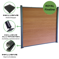 WPC Sichtschutzzaun Royal Fineline Braun inkl. Alu Start-/ Endleiste Zaunpfosten