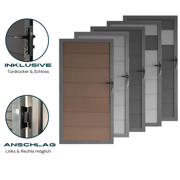 Gartentor Royal Plus Klassik Fineline Anthrazit Aluminium Tür 180x90 Pfosten RAL7016