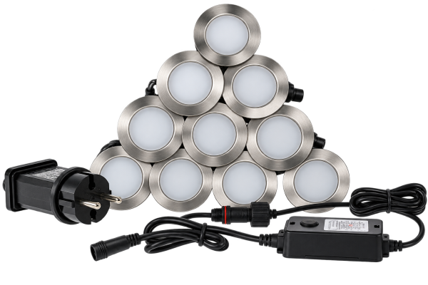 12V DC RGB LED Deck Light Set C45 – 10er Set – 0,8 W – IP67 – Aluminium