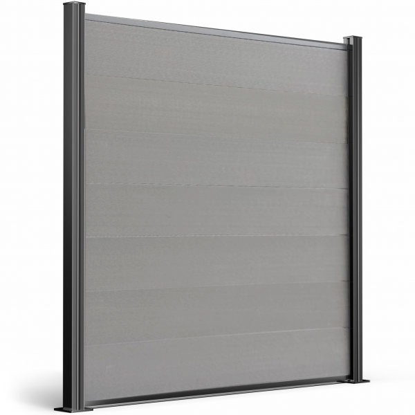 WPC Sichtschutzzaun Royal Plus Alu Ober-/Unterschiene | Steingrau 181x187 cm