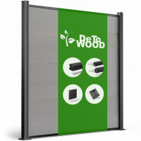 WPC Sichtschutzzaun Royal Plus Alu Ober-/Unterschiene | Steingrau 181x187 cm